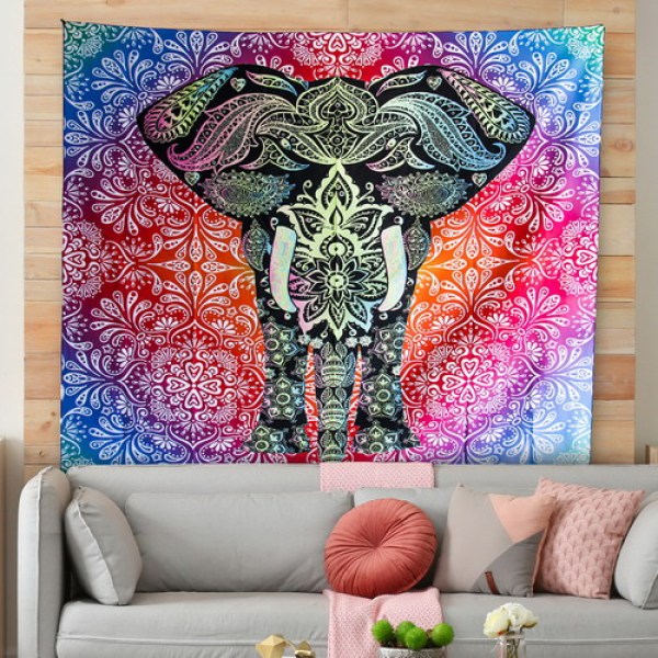 Mandala Elephant Tapestry  Psychedelic Bohemian Animal Floral Hippie Art Tapestry Bedroom Living Room Wall Hanging Deco for drop shipping