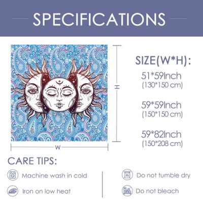 Blue Sun and Moon Tapestry Burning Sun with Star Tapestry Psychedelic Tapestry Blue and Gold Mystic Tapestry Wall Hanging for drop shipping