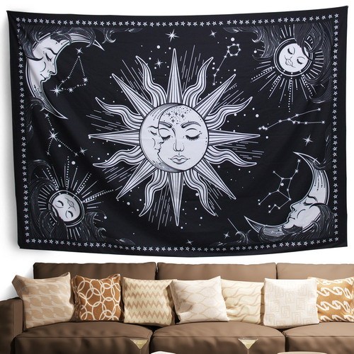 Wall Tapestry Black and White Tapestry Wall Hanging Sun and Moon Tapestry for Bedroom Mystic Wall Decor for Bedroom Aesthetic Wall Art for drop shipping
