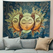 Sinonarui BLEUM CADE Psychedelic Tapestry Indian Moon and Sun with Many Fractal Faces Tapestry Celestial Energy Mystic Tapestries Wall Hanging Tapestry for Bedroom Living Room Dorm