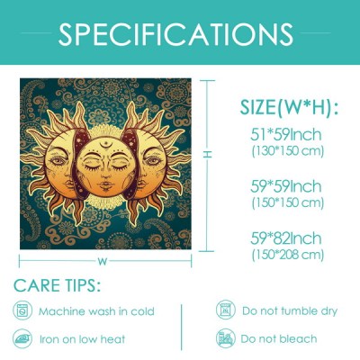 Sinonarui BLEUM CADE Psychedelic Tapestry Indian Moon and Sun with Many Fractal Faces Tapestry Celestial Energy Mystic Tapestries Wall Hanging Tapestry for Bedroom Living Room Dorm