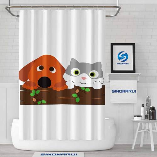 Sinonarui Cute Animals Cat and Dog Fashion Shower Curtain Home Decor