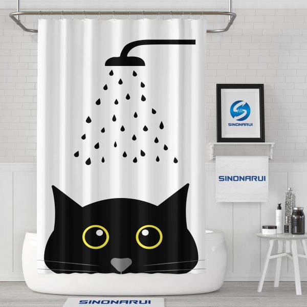 Sinonarui Cute Cat Pattern Mordern Shower Fashion Shower Curtain Home Decor