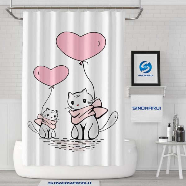 Sinonarui Lovely Cat Shower Fashion Shower Curtain Home Decor