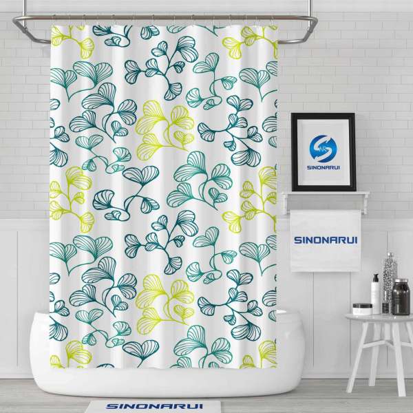 Sinonarui Leaves Pattern Shower Fashion Shower Curtain Pink Home Decor