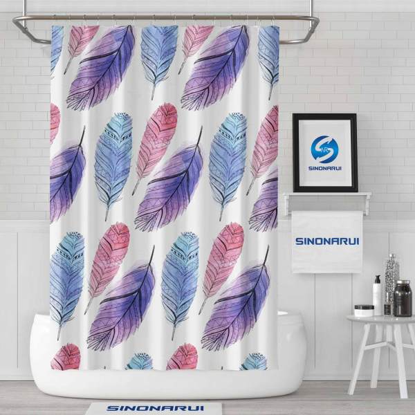 Sinonarui Indian Style Feather Pattern Light Color Shower Fashion Shower Curtain Pink Home Decor