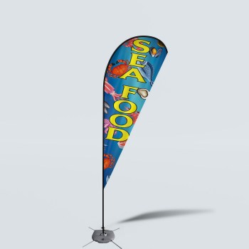 Sinonarui Sea Food Low Price Hot Selling Custom Pattern Beach Flags Teardrop Flags