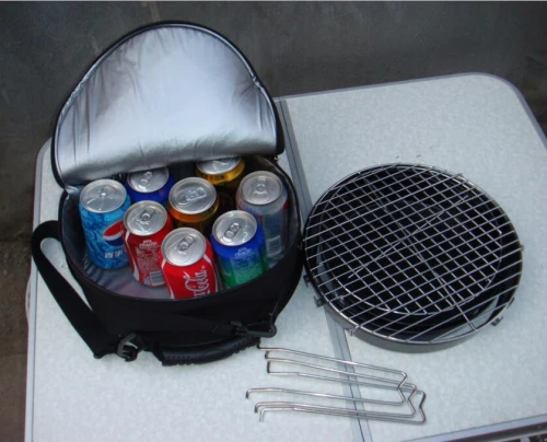mini fodable round grill with cooler bag made of the carbon steel