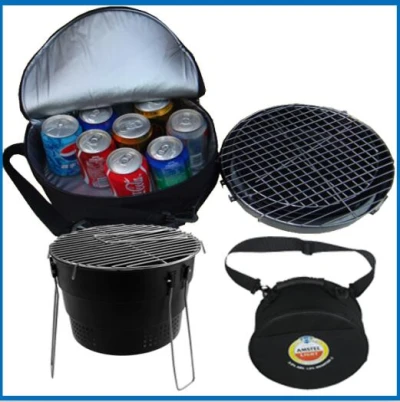 mini fodable round grill with cooler bag made of the carbon steel