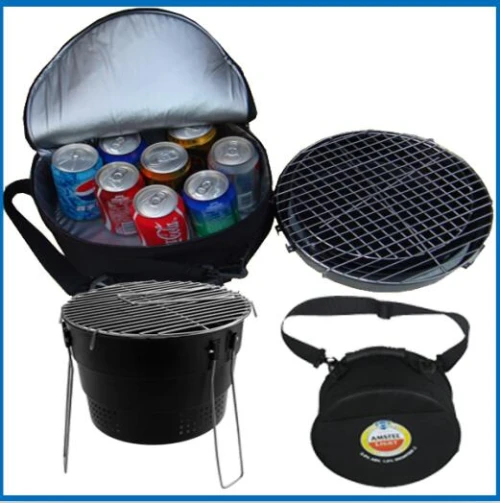 mini fodable round grill with cooler bag made of the carbon steel