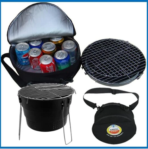 mini fodable round grill with cooler bag made of the carbon steel
