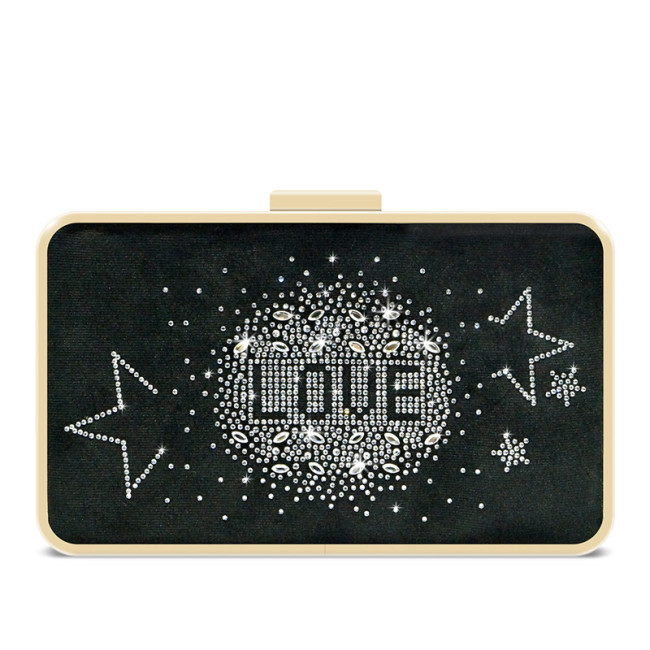 Black velvet removable shoulder strap crystal clutch evening bag