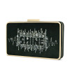 Black velvet removable shoulder strap crystal clutch evening bag