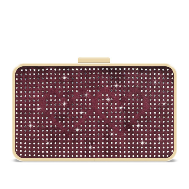 Red velvet removable shoulder strap crystal clutch evening bag