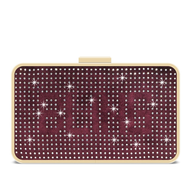 Red velvet removable shoulder strap crystal clutch evening bag