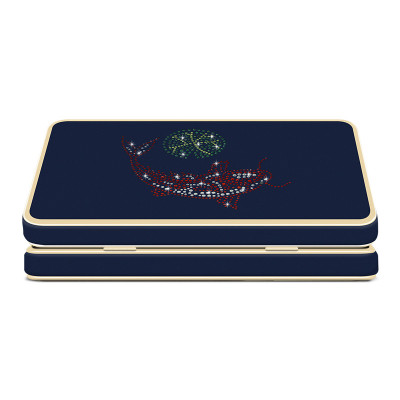 Blue nylon removable shoulder strap crystal clutch evening bag