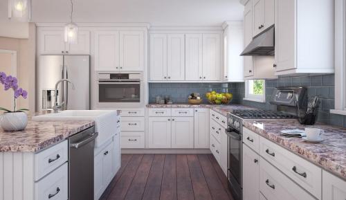 خزانة المطبخ شاكر النمط الأمريكي الكلاسيكي مع تصميم الجزيرة