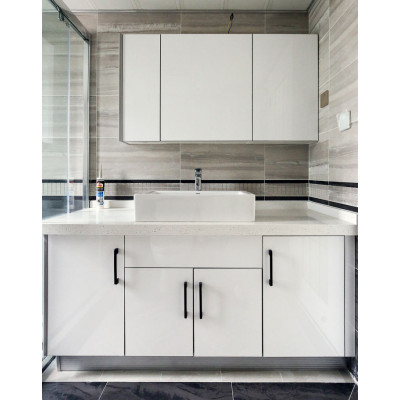 High gloss wall mount bath room sink vanity cabinet set