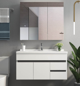 Diseño de tocador y espejo de baño blanco para baño