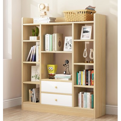 Tall modern open bookshelf with cabinet design