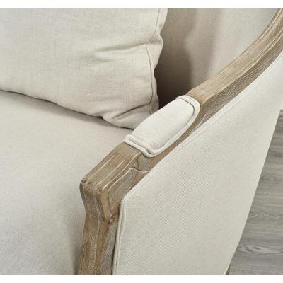 Antique rustic style wood frame linen fabric sofa