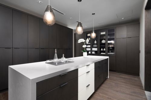 Conception d'armoires de cuisine en laque gris foncé de mode industrielle