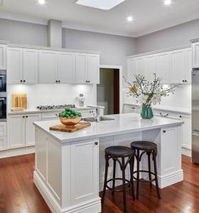 Proyecto de villa mueble de cocina blanco de madera de abedul macizo estilo americano