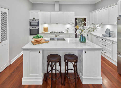 Proyecto de villa mueble de cocina blanco de madera de abedul macizo estilo americano