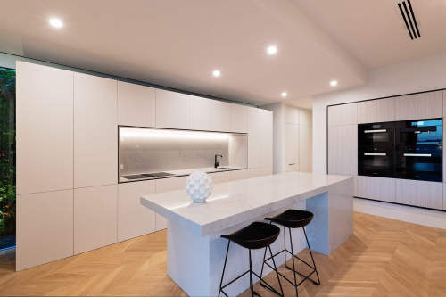Puerta de MDF de altura completa moderno gabinete de cocina de laca mate