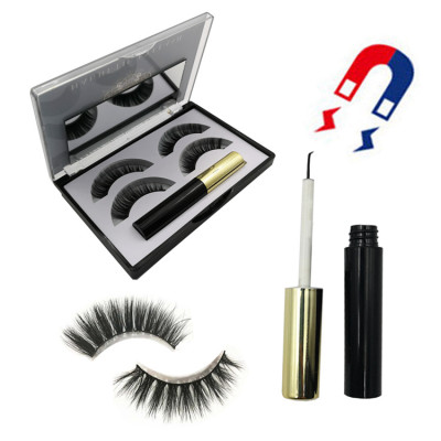 Easy to use beauty 3d silk reusable false eyelashes eyeliner magnetic lashes