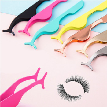 Mink Eyelash Tweezers Wholesale Bulk False Lash Curl Tweezer Applicator Purple 90 Degree Tweezer