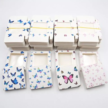 Square window butterfly eyelash box 1 pair fake eyelash paper box with eyelash tray