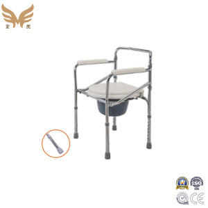 Folding Steel Commode Chair with Wheels for Elderly