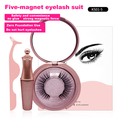 Hot Sale 5 magnets Magnetic Eyelashes 3D Magnetic False Eyelashes With Lash Packaging Box Eyelash Eyeliner Suit