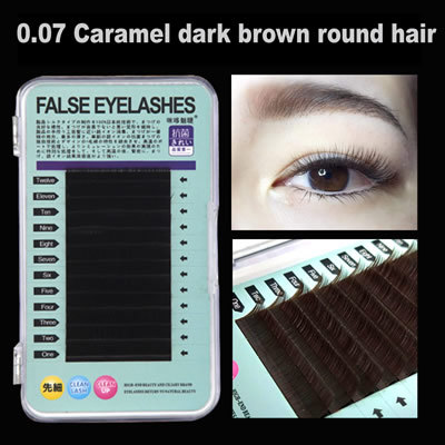 Close rows of dark brown round eyelashes