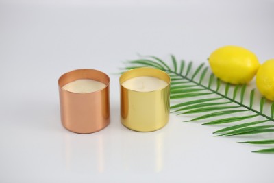 Scented soy candles in luxury metal glass jar