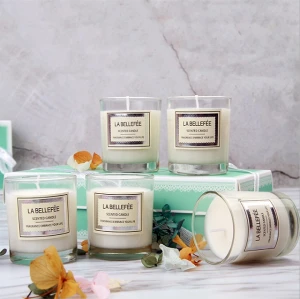Luxury soy scented candle in glass jar with gift box