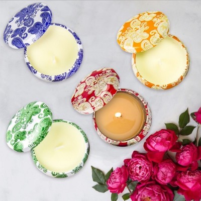 Hot European candle gift sets Custom retro patterns travel metal jar scented candle tin