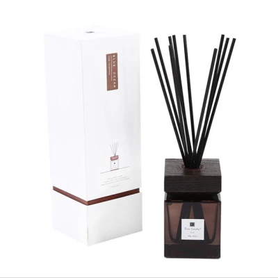Luxury square wooden bottle cap pure natural fragrance reed diffuser