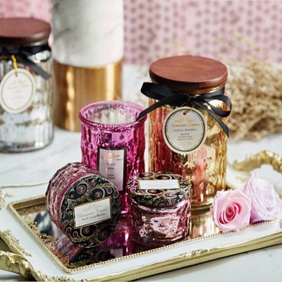 Home Decorative wedding glass Candle Jar With metal Lid scented candle gift set