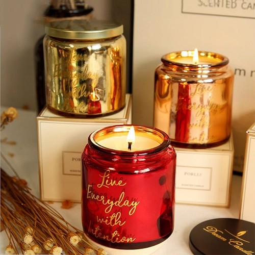 Luxury wedding craft golden scented candle glass jar candle holder