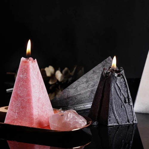 Hot selling geometric cone-scented soy wax candles with luxury candle packaging box