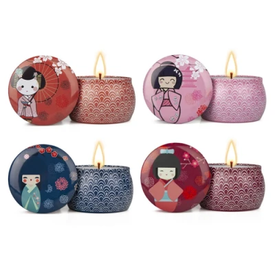 New Japanese style packaging home wedding gift scented wax tin jar candle with metal lid