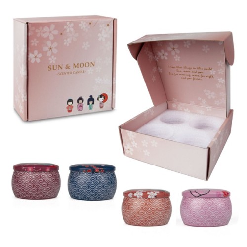 New Japanese style packaging home wedding gift scented wax tin jar candle with metal lid