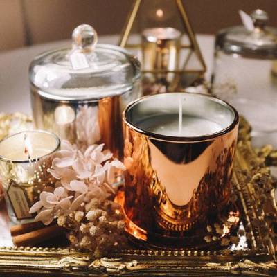 Wholesale luxury Customized scented natural soy wax metal copper jar candle with lids