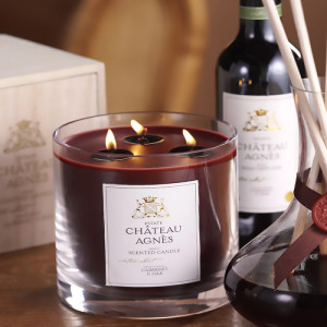 Ｗholesale luxury three wick brown glass jar candle with wooden box