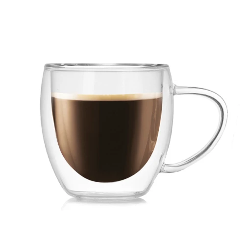 250ml 350ml 450ml Double Wall Glass Coffee Cup with Handle