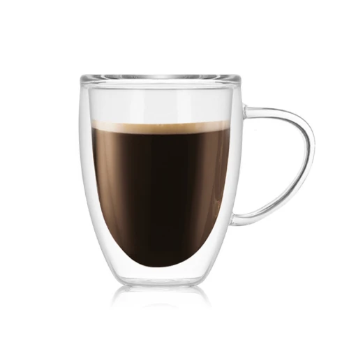 250ml 350ml 450ml Double Wall Glass Coffee Cup with Handle