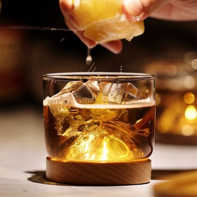 New Arrival 120ml Handmade Borosilicate Glass Drinking Cup With Wooden Tray For Tea or Whisky