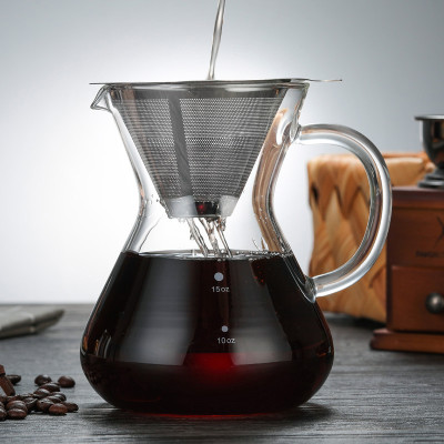 700ml Handmade Borosilicate Glass Pour Over Coffee Maker With 304 Stainless Steel Coffee Filter